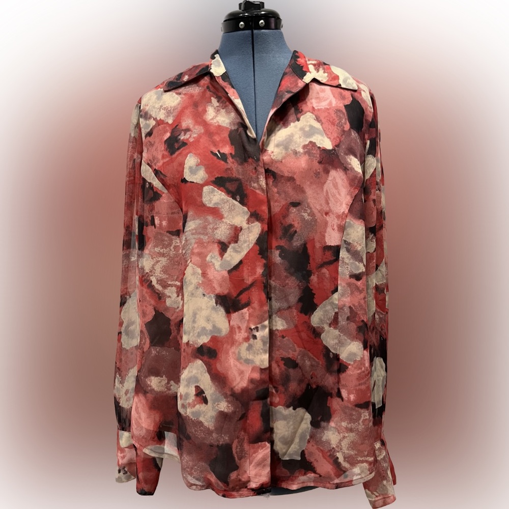 Jones New York Pink and Black Print Top